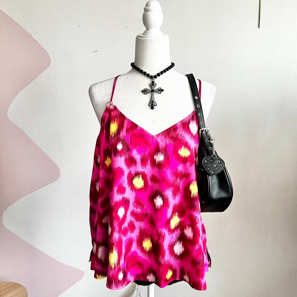 Pink Leopard Print Tank Top Y2K 2000s Festival Coquette Large